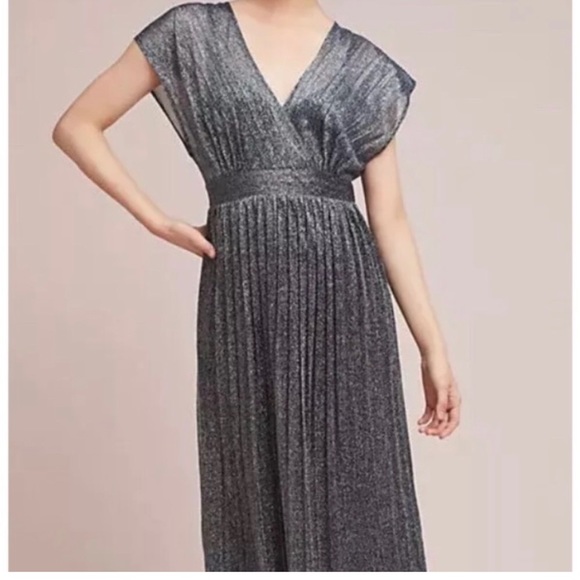 Moulinette Souers Anthropologie metallic shimmer evening dress blue black sz 0 - Picture 11 of 11